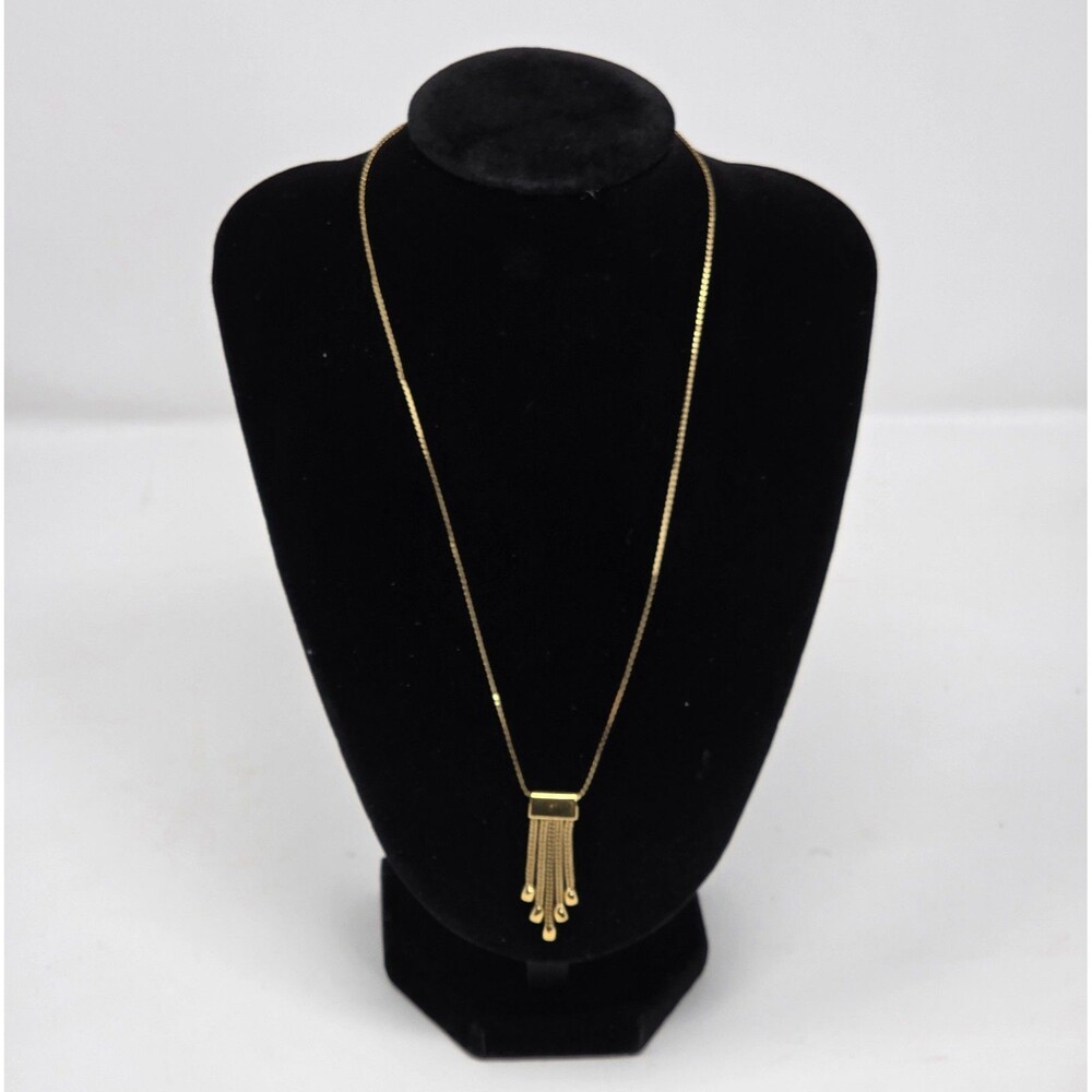 Vintage Monet Gold Tone Tassel Pendant‎ Necklace Foxtail Chain 15" Lobster Clasp
